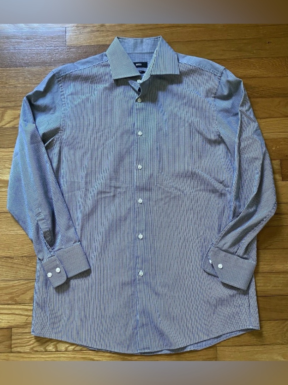 Hugo Boss Blue and White Pinstripe Dress Shirt